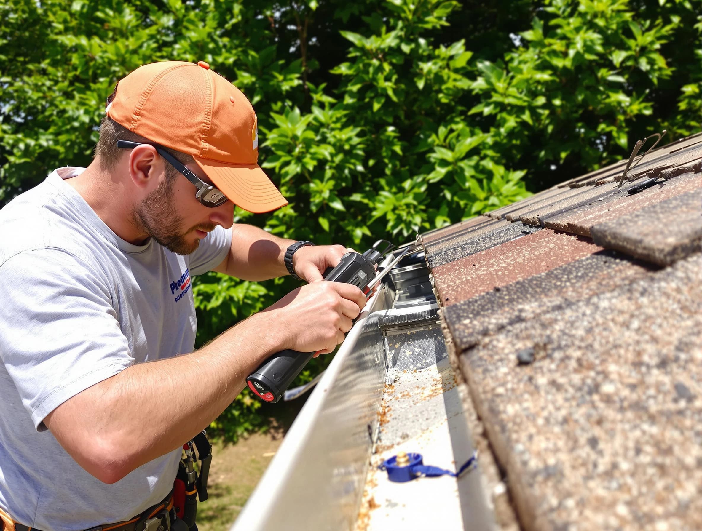 Lakewood Roofing Company specialists conducting a gutter repair in Lakewood, OH