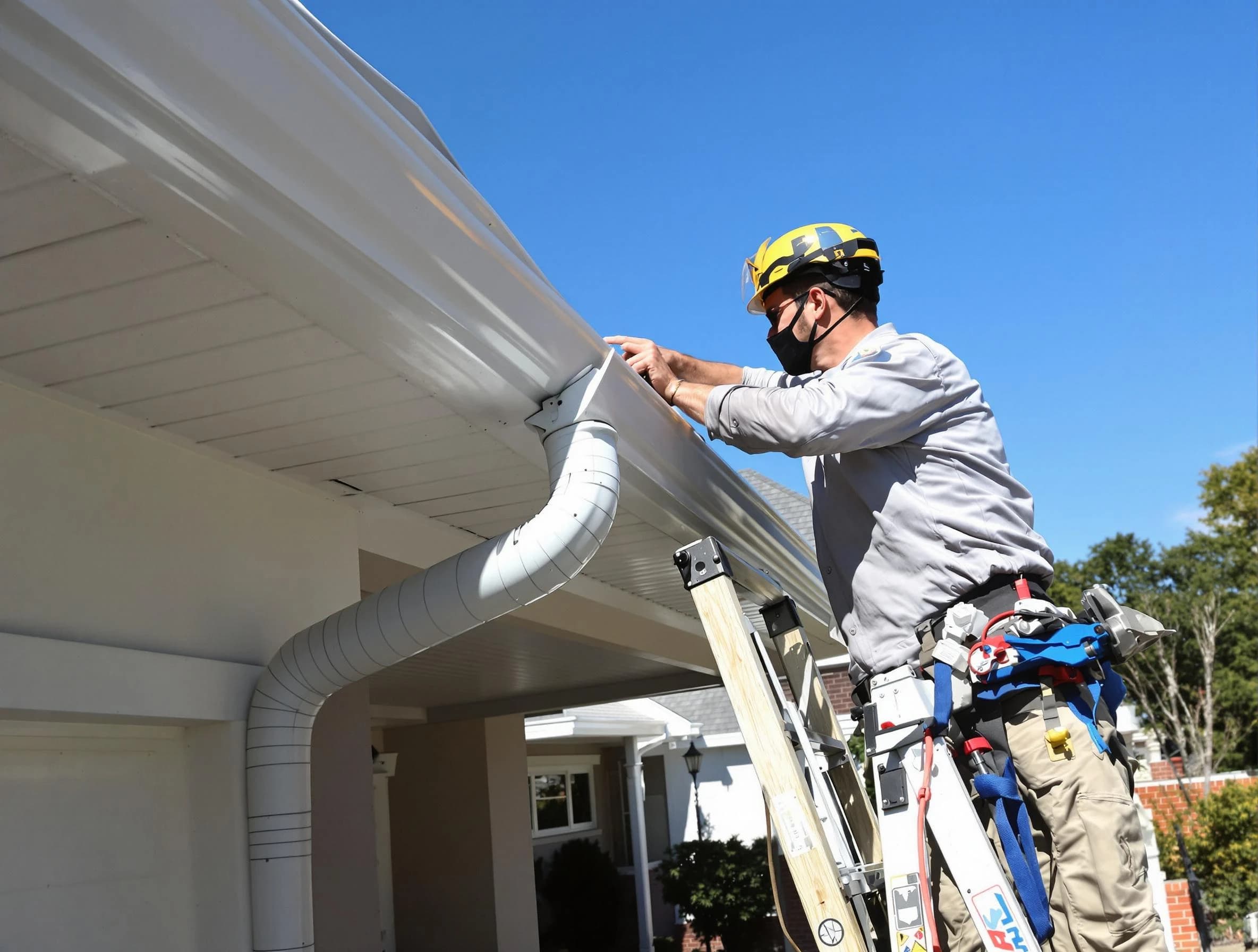 Close-up on a freshly sealed gutter joint by Lakewood Roofing Company in Lakewood, OH