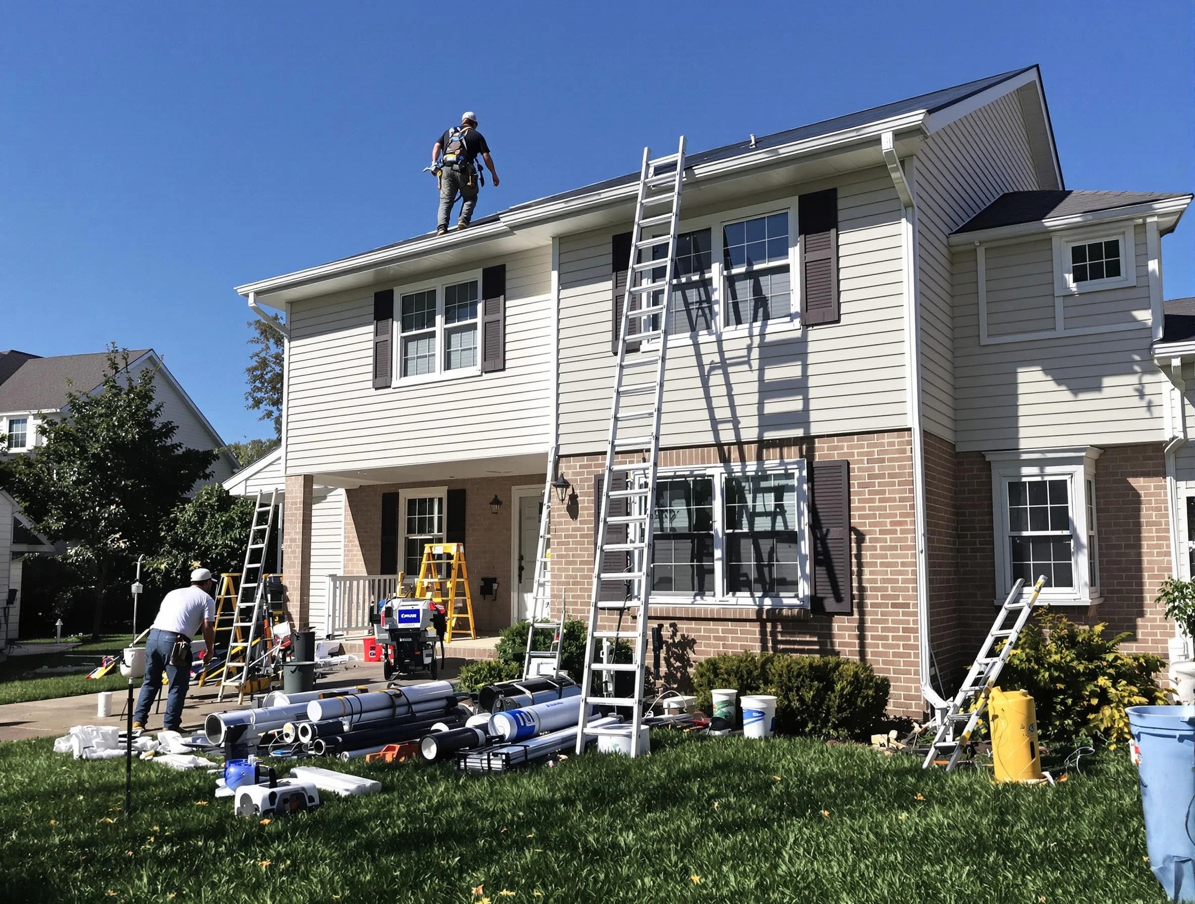 Lakewood Roofing Company completing a gutter replacement in Lakewood, OH