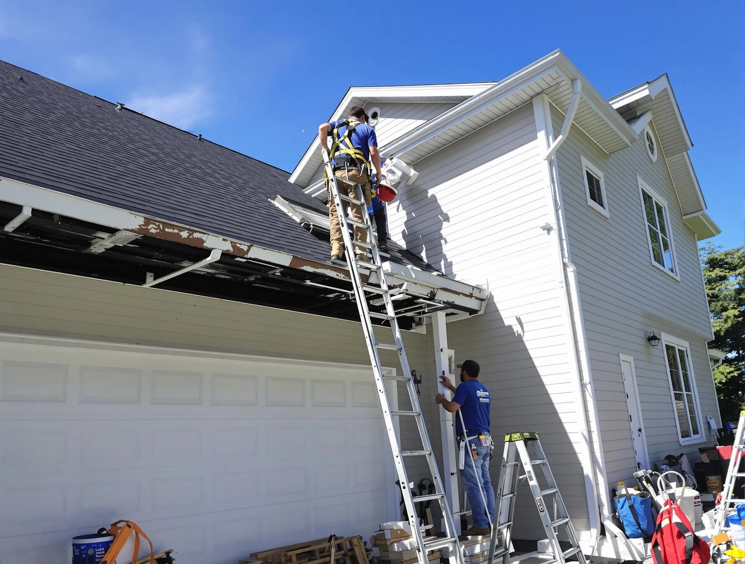 Newly replaced gutters by Lakewood Roofing Company in Lakewood, OH