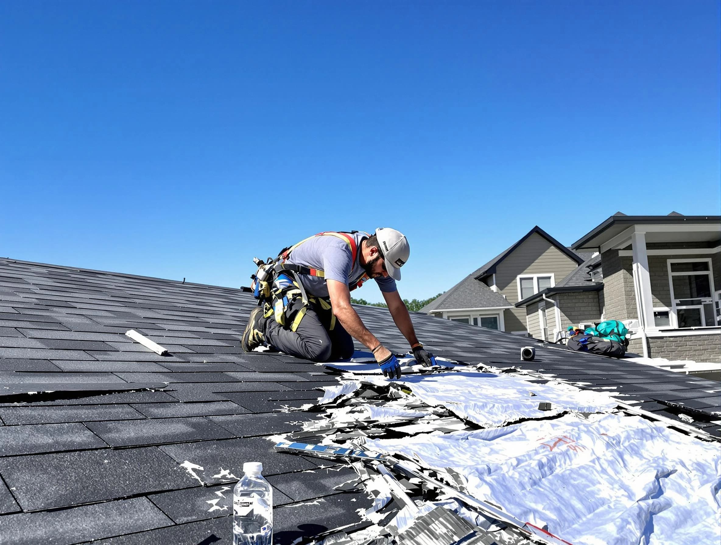 Lakewood Roofing Company repairing a roof section in Lakewood, OH