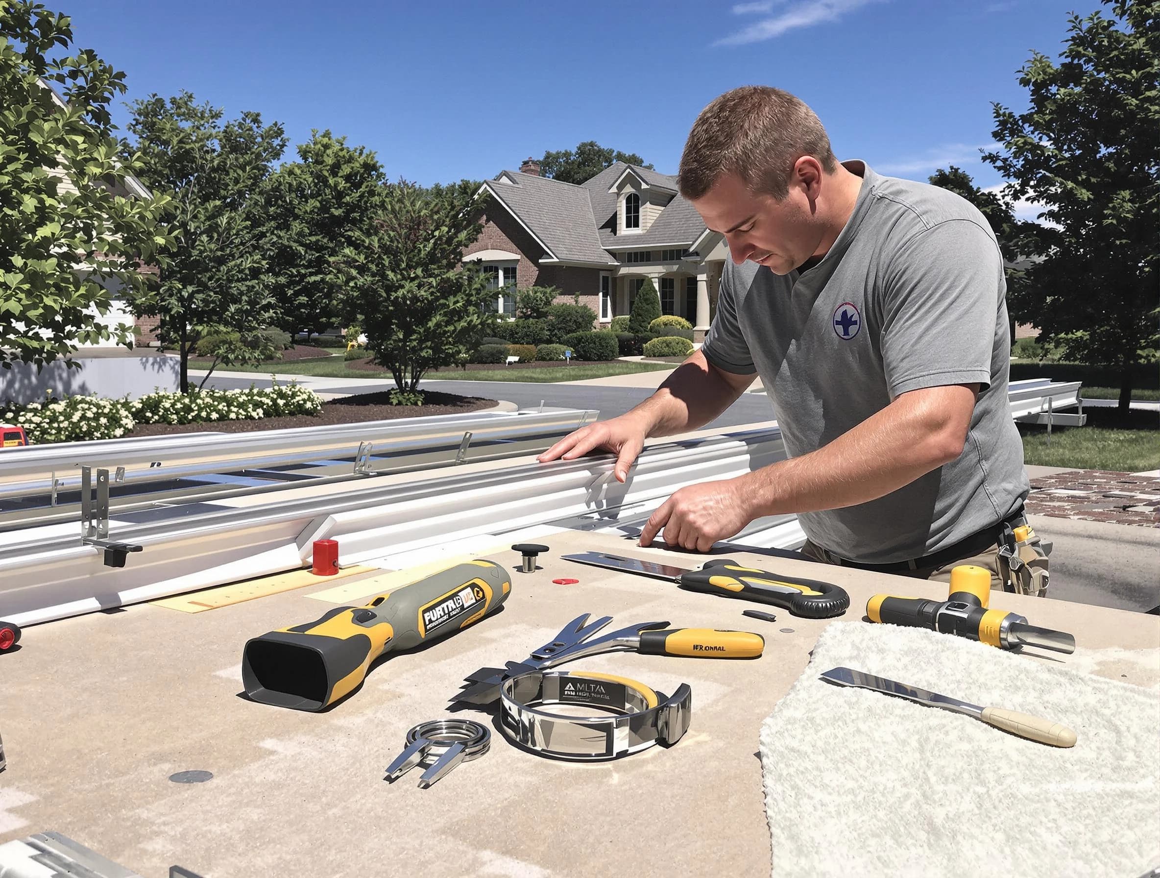 Freshly installed seamless gutter by Lakewood Roofing Company in Lakewood, OH