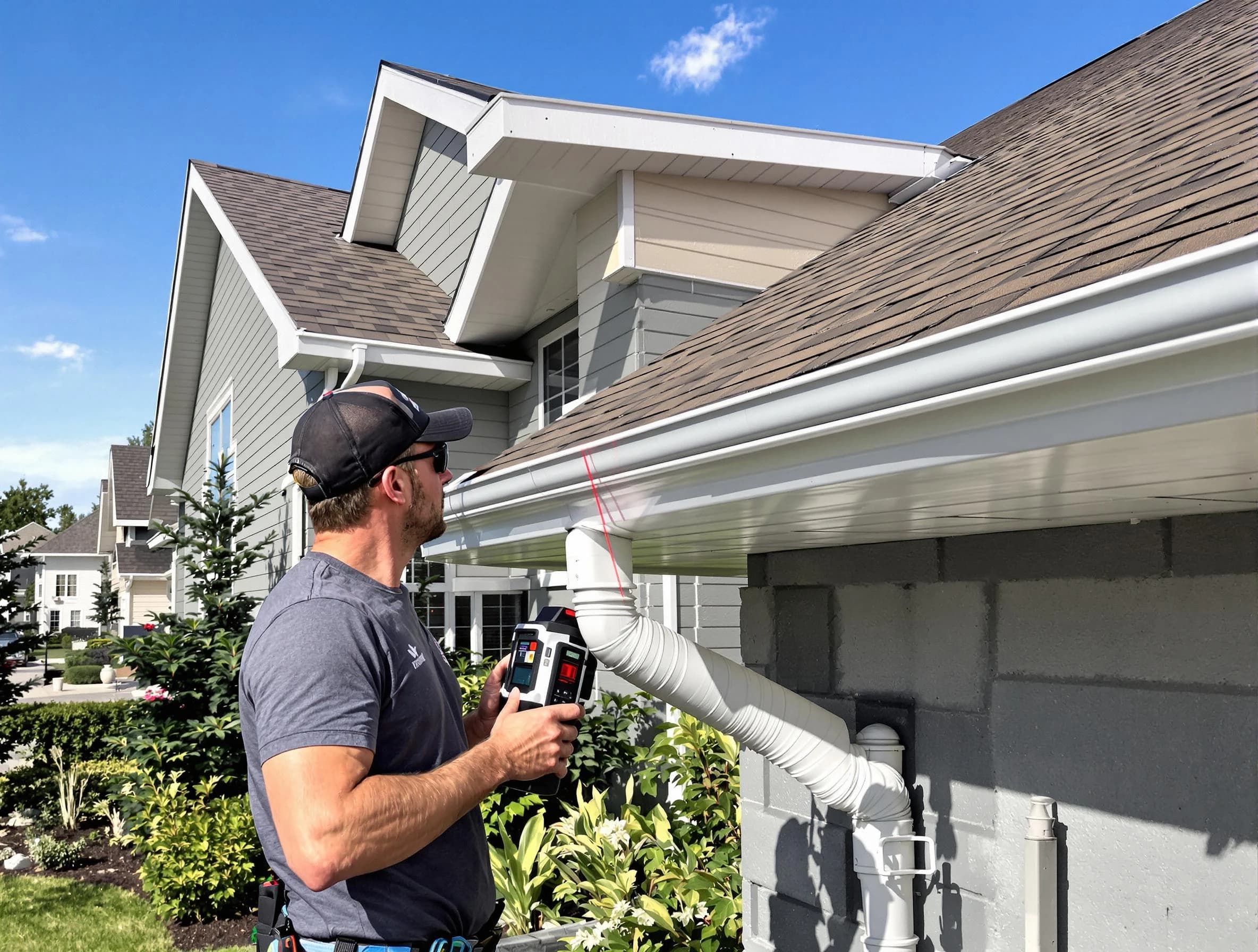 Lakewood Roofing Company installing seamless gutters in Lakewood, OH